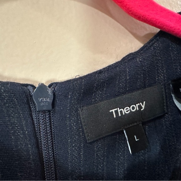 Theory Shift Dress Women L Blue Navy Striped Short Sleeve Mock Neck Classic - Picture 5 of 8